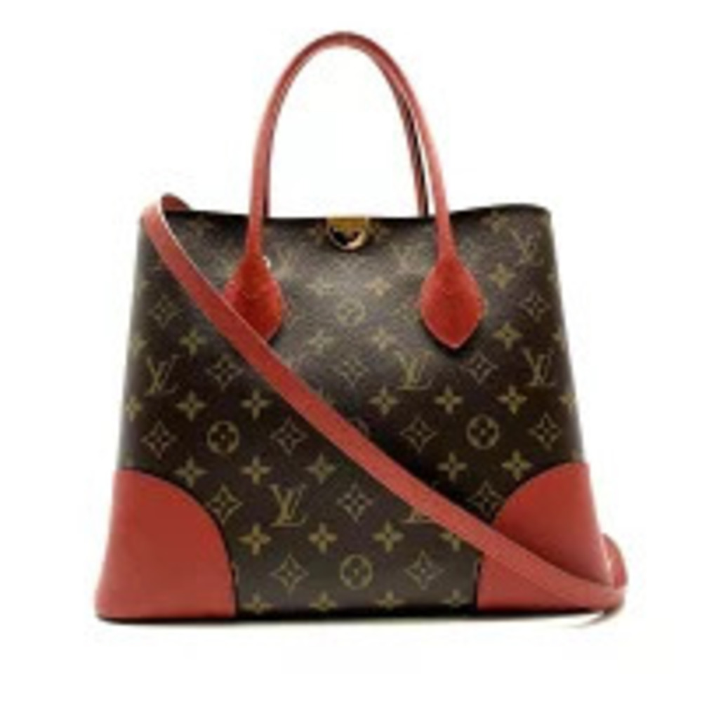 LOUIS VUITTON Flandrin Monogram Cerise Red Handbag Tote Bag Brown Red Strap